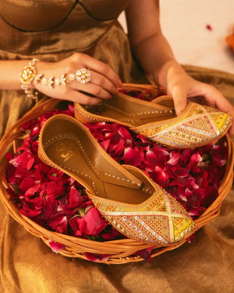 Zardozi embroidery and gota patti  Ethnic Mojaris